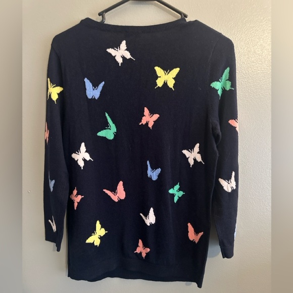 Talbots Petite Butterfly Sweater PS Navy Cotton Blend Spring Garden Preppy - Picture 6 of 6